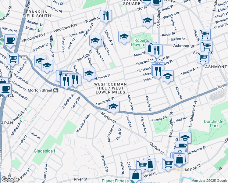 map of restaurants, bars, coffee shops, grocery stores, and more near 250 Fuller Street in Boston