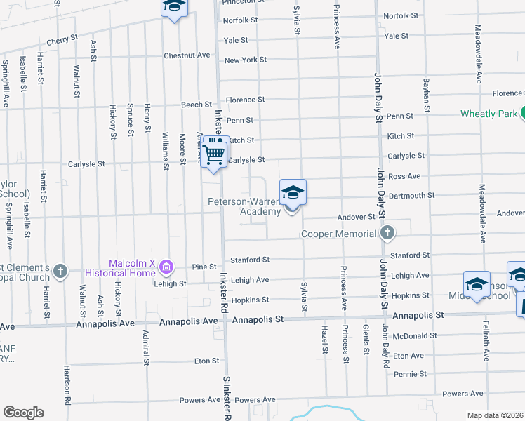 map of restaurants, bars, coffee shops, grocery stores, and more near 3980 Wellington Street in Inkster