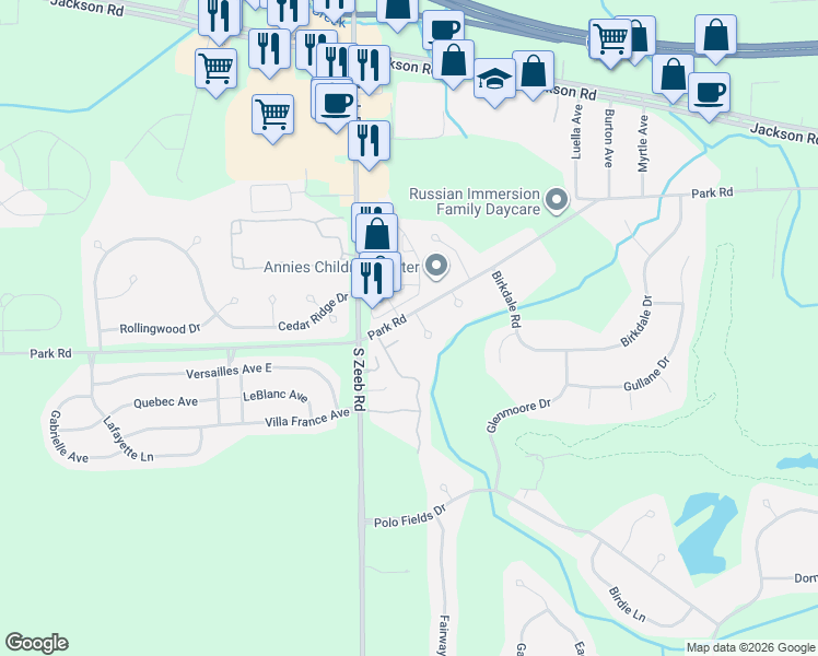 map of restaurants, bars, coffee shops, grocery stores, and more near 380 Wild Fox Court in Ann Arbor