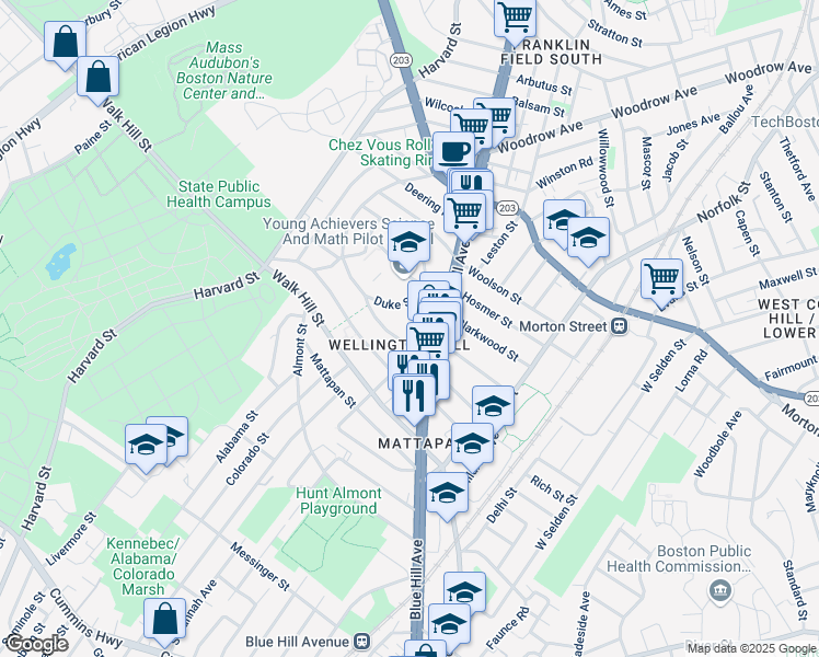 map of restaurants, bars, coffee shops, grocery stores, and more near 20 Ormond Street in Boston
