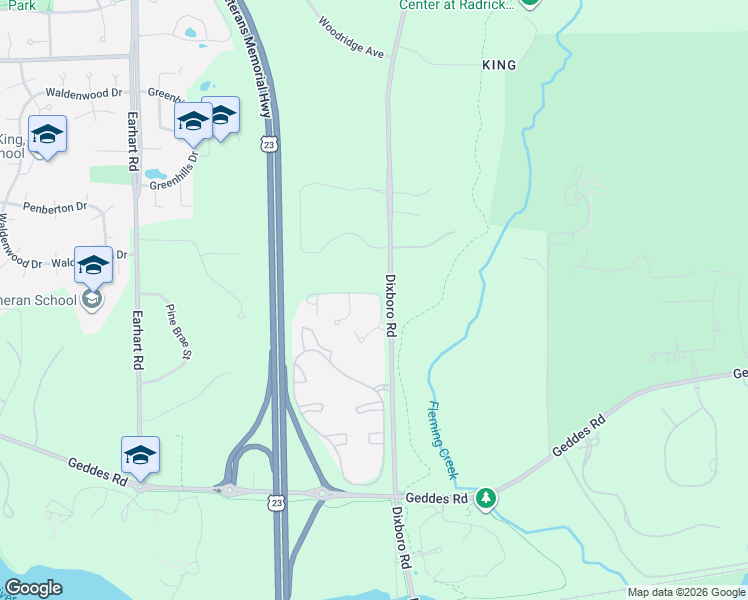 map of restaurants, bars, coffee shops, grocery stores, and more near 4458 Hillside Drive in Ann Arbor