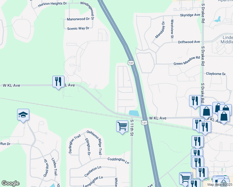 map of restaurants, bars, coffee shops, grocery stores, and more near 1108 Colonial Trail West in Kalamazoo