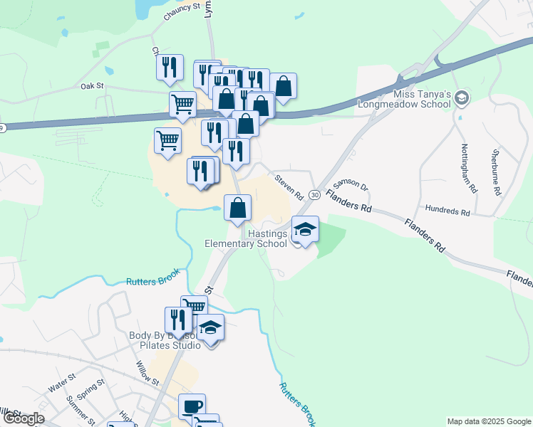 map of restaurants, bars, coffee shops, grocery stores, and more near 1 Lyman Street in Westborough