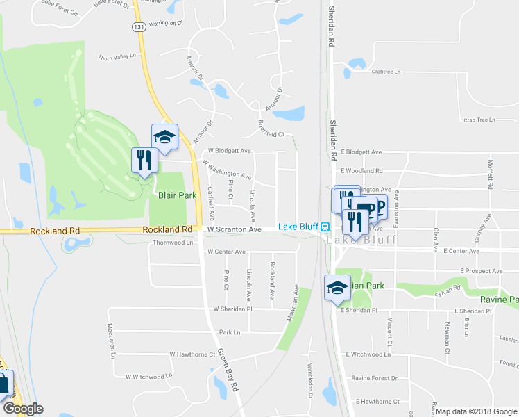 map of restaurants, bars, coffee shops, grocery stores, and more near 623 Lincoln Avenue in Lake Bluff