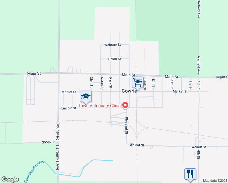 map of restaurants, bars, coffee shops, grocery stores, and more near 1365 Market Street in Gowrie