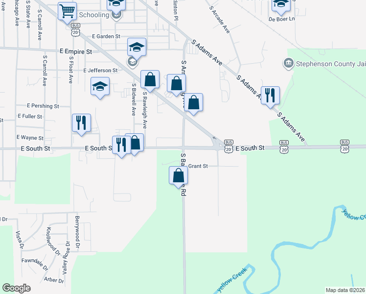 map of restaurants, bars, coffee shops, grocery stores, and more near County Highway 11 in Freeport