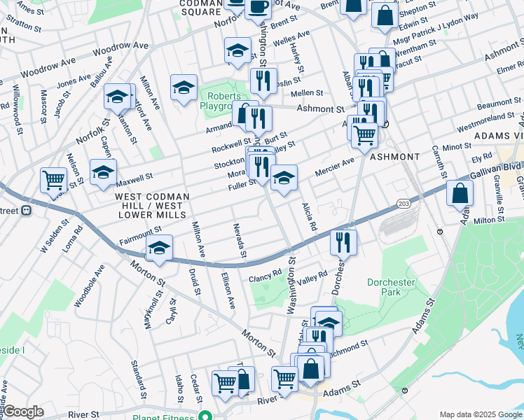 map of restaurants, bars, coffee shops, grocery stores, and more near 20 Ogden Street in Boston