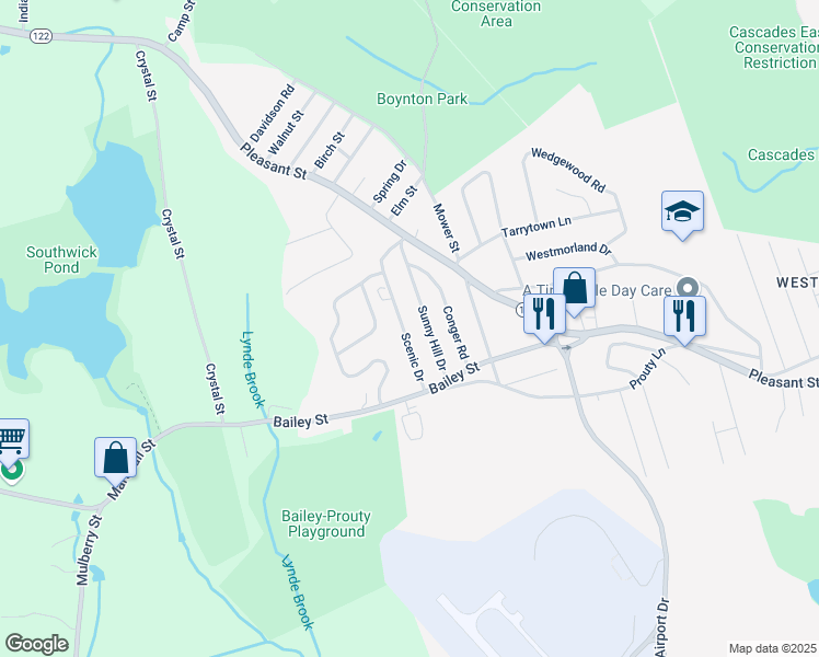 map of restaurants, bars, coffee shops, grocery stores, and more near 16 Scenic Drive in Worcester