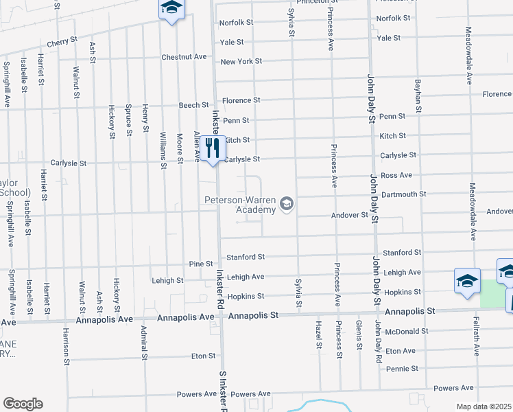 map of restaurants, bars, coffee shops, grocery stores, and more near 3970 Wellington Street in Inkster