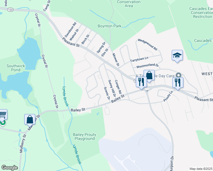 map of restaurants, bars, coffee shops, grocery stores, and more near 16 Scenic Drive in Worcester
