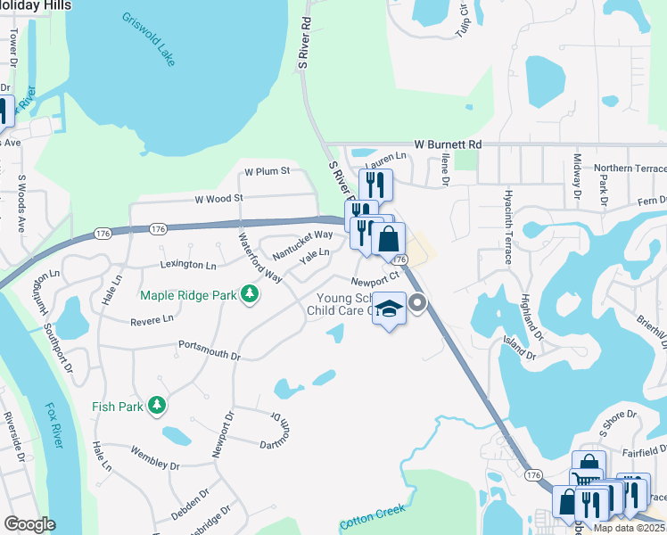 map of restaurants, bars, coffee shops, grocery stores, and more near 579 Pleasant Place in Island Lake