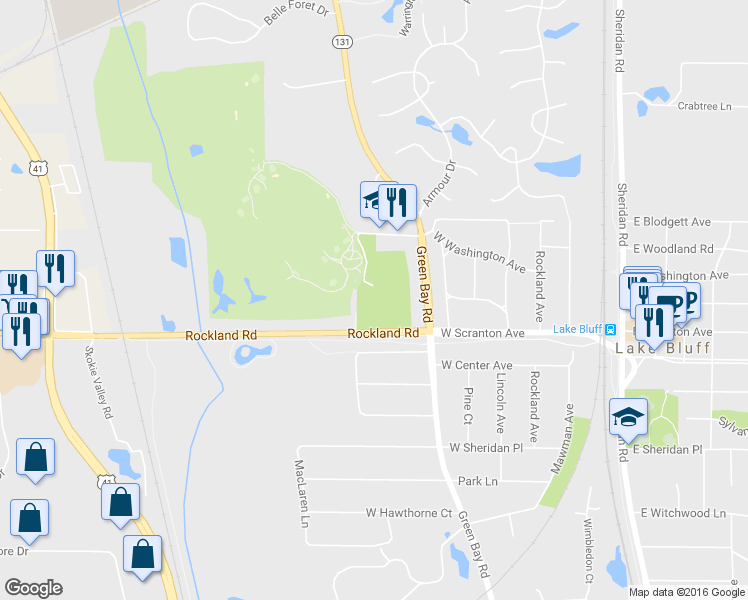 map of restaurants, bars, coffee shops, grocery stores, and more near 355 West Washington Avenue in Lake Bluff