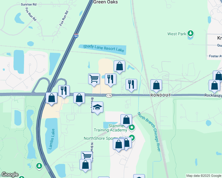 map of restaurants, bars, coffee shops, grocery stores, and more near 13860 Rockland Road in Lake Bluff