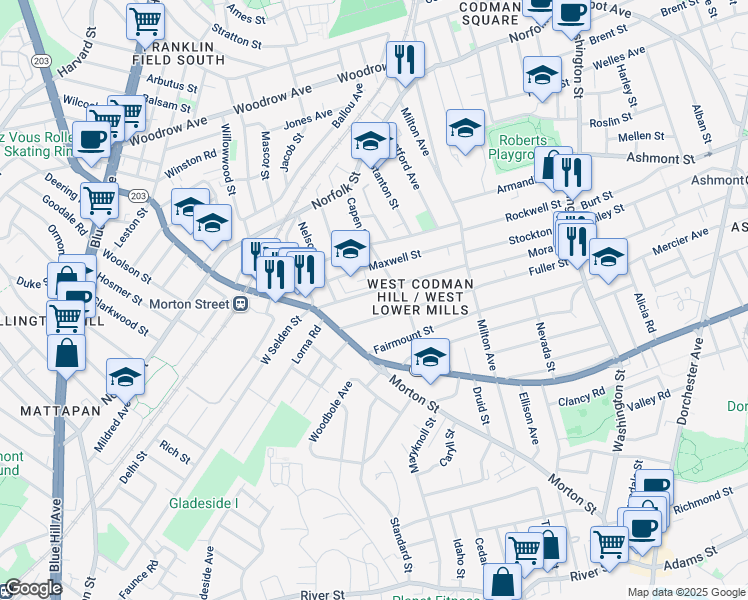 map of restaurants, bars, coffee shops, grocery stores, and more near 98 Selden Street in Boston