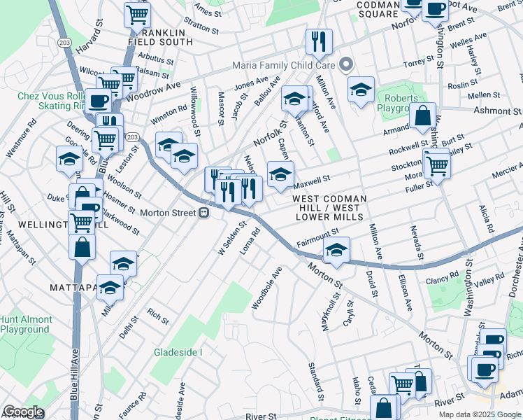 map of restaurants, bars, coffee shops, grocery stores, and more near in Boston