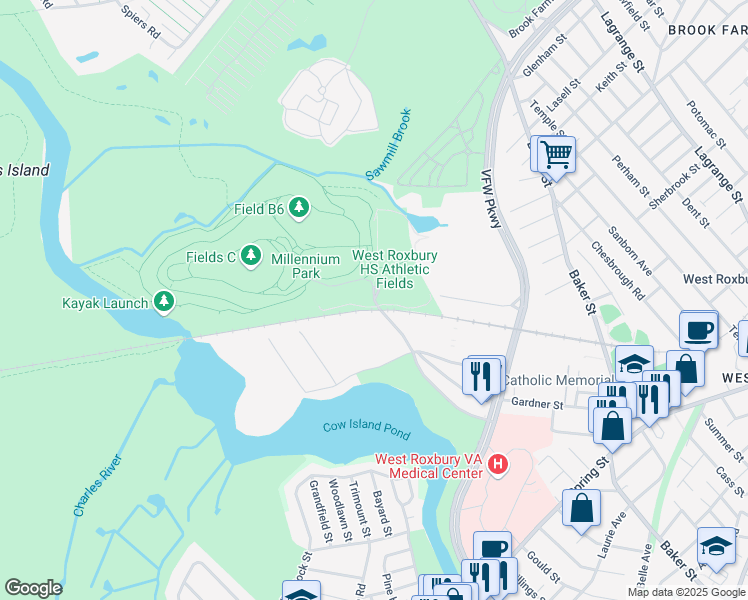 map of restaurants, bars, coffee shops, grocery stores, and more near 244-262 Gardner Street in Boston