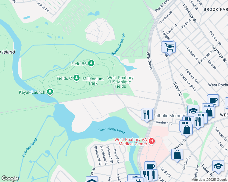 map of restaurants, bars, coffee shops, grocery stores, and more near 315 Gardner Street in Boston