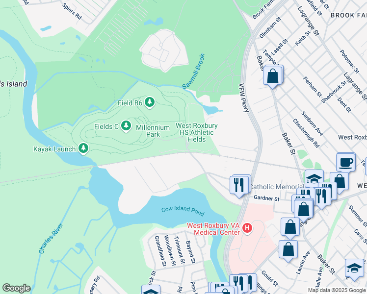 map of restaurants, bars, coffee shops, grocery stores, and more near 244 Gardner Street in Boston