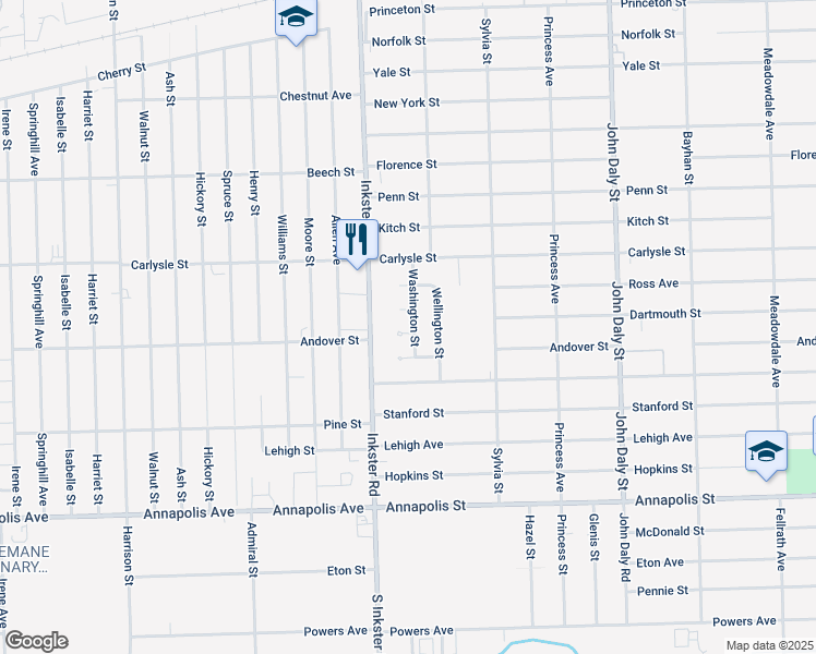 map of restaurants, bars, coffee shops, grocery stores, and more near 3974 Douglas Court in Inkster