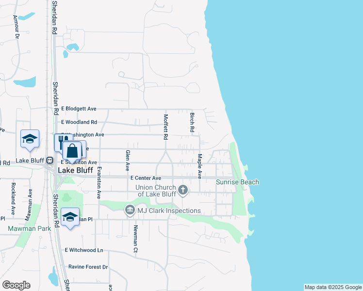 map of restaurants, bars, coffee shops, grocery stores, and more near 503 East North Avenue in Lake Bluff