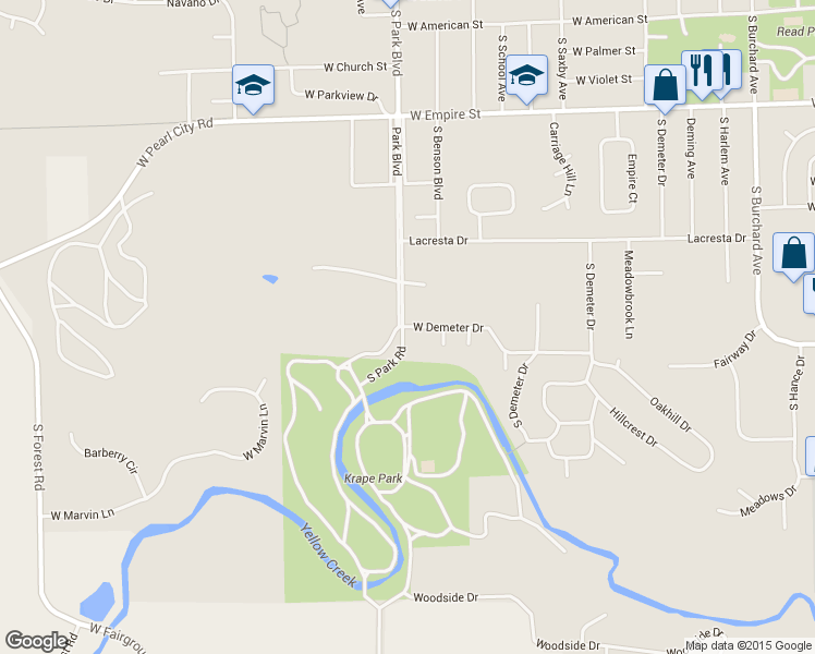 map of restaurants, bars, coffee shops, grocery stores, and more near 1575 West Demeter Drive in Freeport