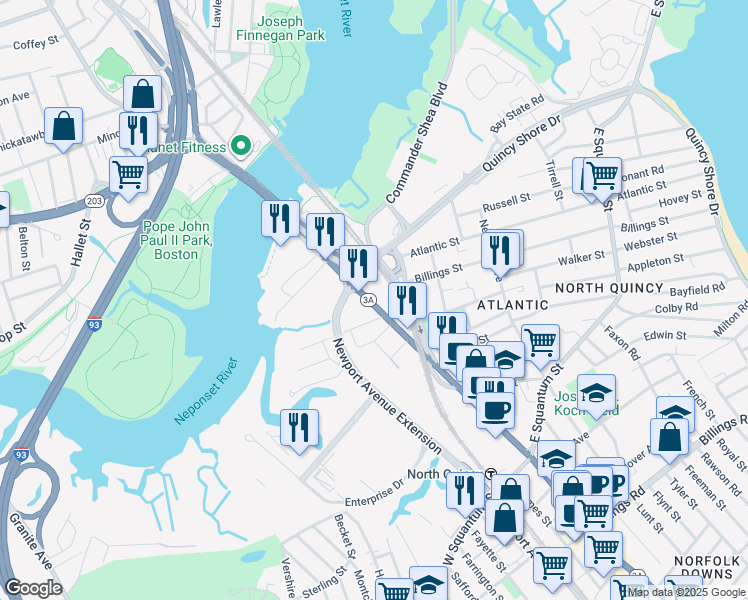 map of restaurants, bars, coffee shops, grocery stores, and more near 1922 Walnut Street in Quincy
