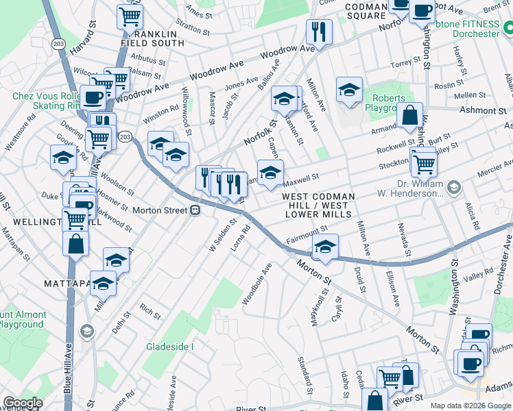 map of restaurants, bars, coffee shops, grocery stores, and more near in Boston