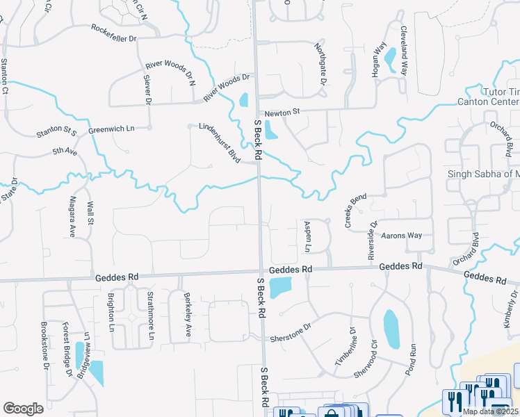 map of restaurants, bars, coffee shops, grocery stores, and more near 3818 Beck Road South in Canton