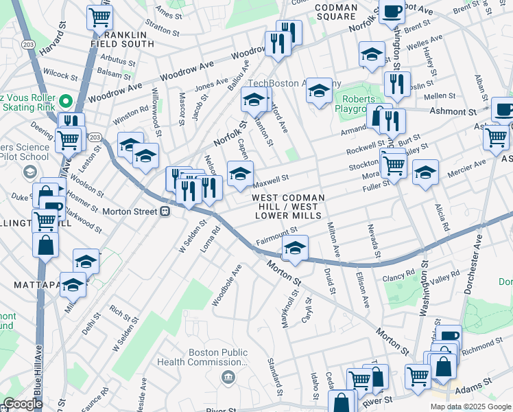 map of restaurants, bars, coffee shops, grocery stores, and more near 88 Selden Street in Boston