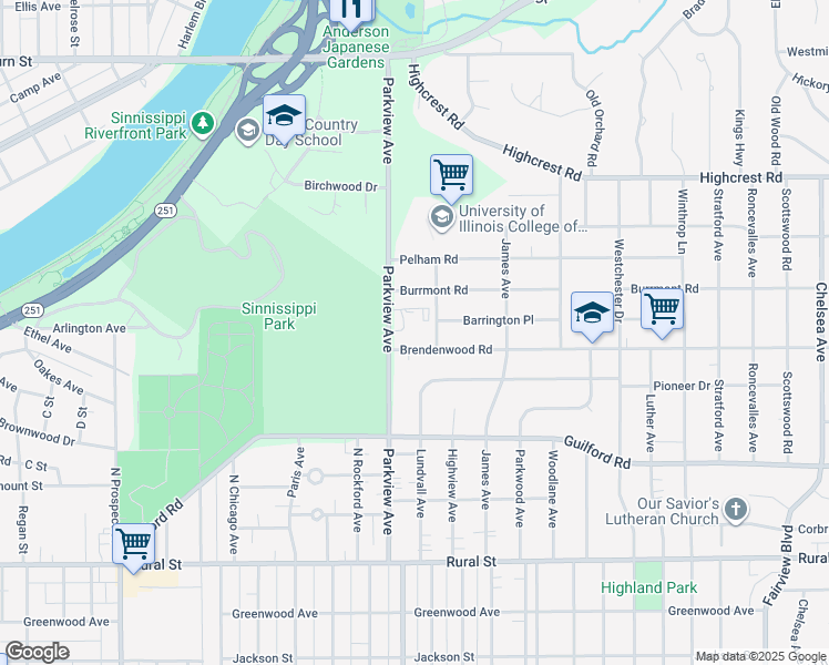 map of restaurants, bars, coffee shops, grocery stores, and more near 1311 Parkview Avenue in Rockford