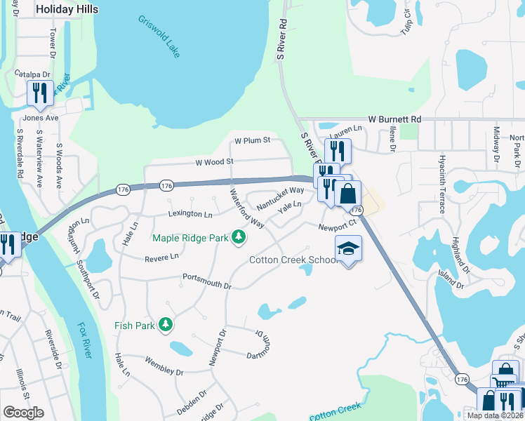 map of restaurants, bars, coffee shops, grocery stores, and more near 727 Nantucket Way in Island Lake