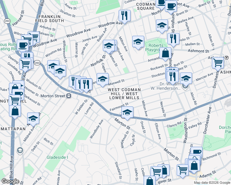 map of restaurants, bars, coffee shops, grocery stores, and more near 289 Fuller Street in Boston