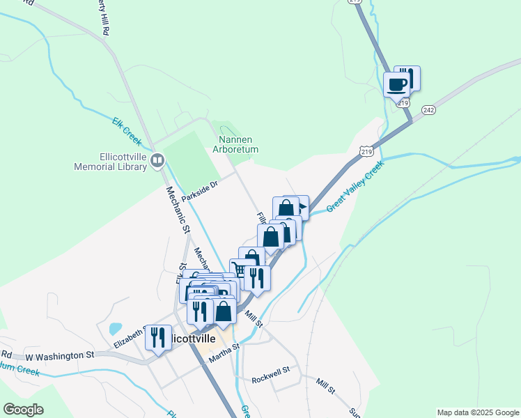 map of restaurants, bars, coffee shops, grocery stores, and more near 13a Fillmore Drive in Ellicottville