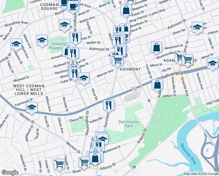 map of restaurants, bars, coffee shops, grocery stores, and more near in Boston