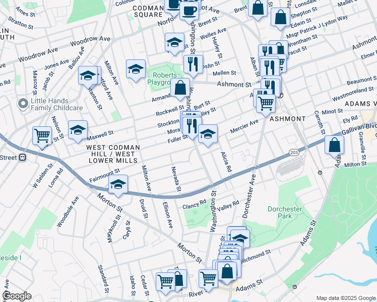 map of restaurants, bars, coffee shops, grocery stores, and more near 20 Ogden Street in Boston