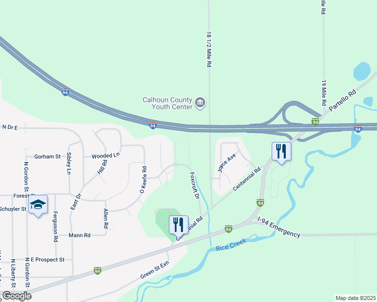 map of restaurants, bars, coffee shops, grocery stores, and more near 14401 18 1/2 Mile Road in Marshall