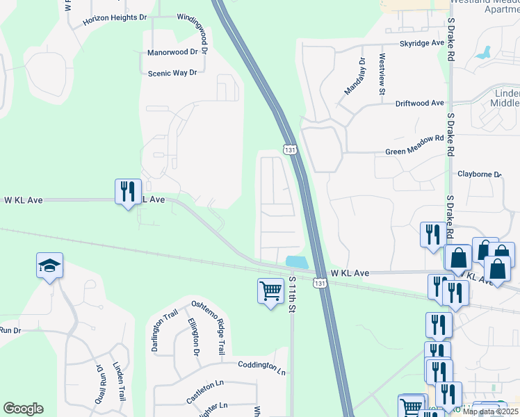 map of restaurants, bars, coffee shops, grocery stores, and more near 1108-1126 Colonial Trail W in Kalamazoo