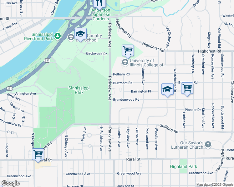 map of restaurants, bars, coffee shops, grocery stores, and more near 1311 Parkview Avenue in Rockford