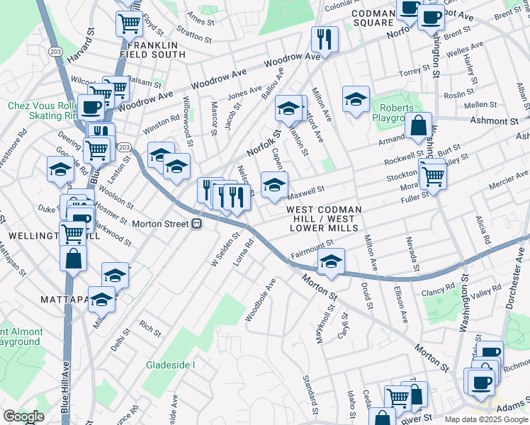 map of restaurants, bars, coffee shops, grocery stores, and more near in Boston
