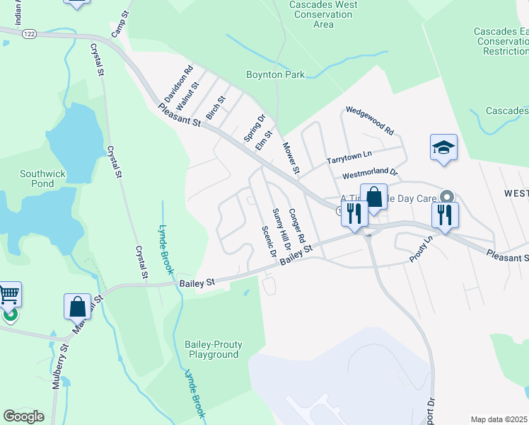 map of restaurants, bars, coffee shops, grocery stores, and more near 16 Scenic Drive in Worcester