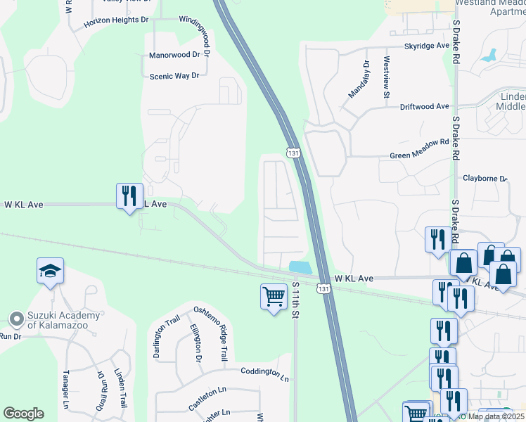 map of restaurants, bars, coffee shops, grocery stores, and more near 1108-1126 Colonial Trail W in Kalamazoo