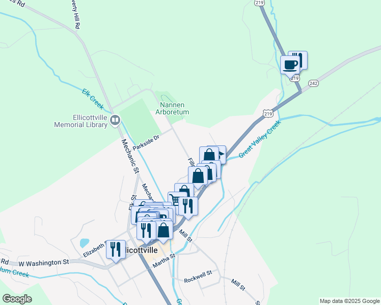 map of restaurants, bars, coffee shops, grocery stores, and more near 13a Fillmore Drive in Ellicottville