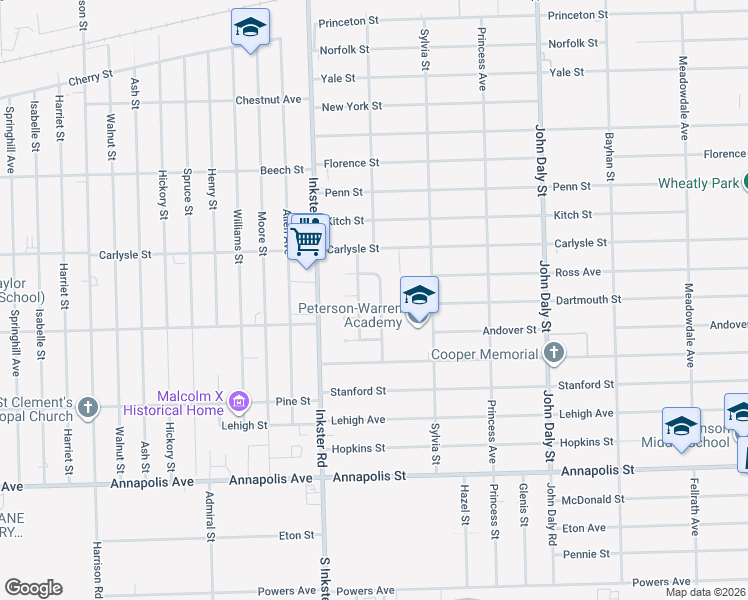 map of restaurants, bars, coffee shops, grocery stores, and more near 3980 Wellington Street in Inkster