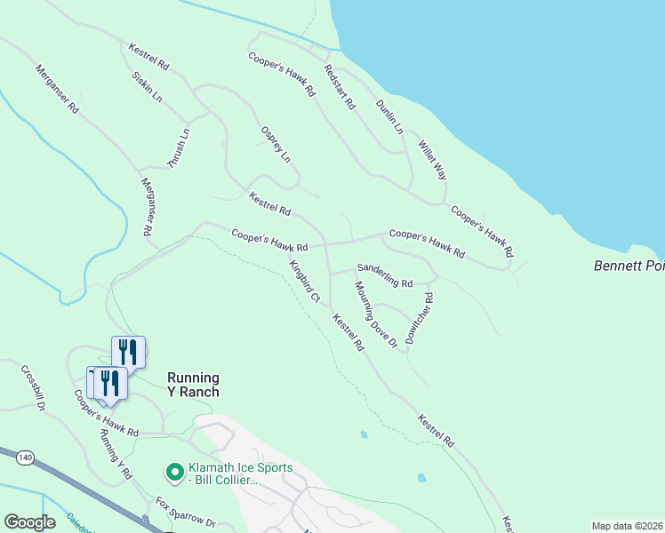 map of restaurants, bars, coffee shops, grocery stores, and more near 6104 Sanderling Road in Klamath Falls