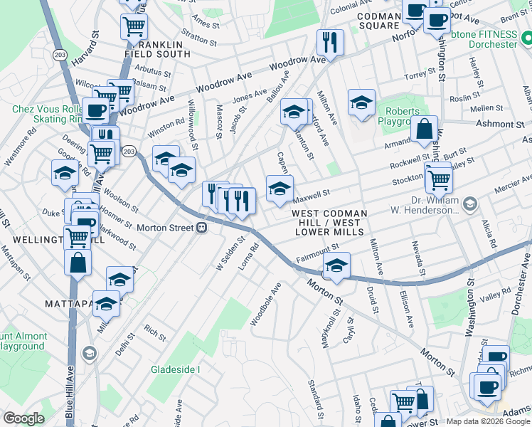map of restaurants, bars, coffee shops, grocery stores, and more near in Boston