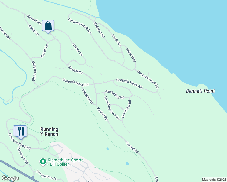 map of restaurants, bars, coffee shops, grocery stores, and more near 10247 Mourning Dove Drive in Klamath Falls