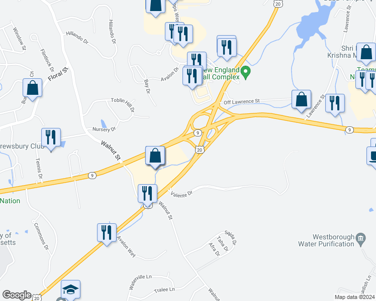 map of restaurants, bars, coffee shops, grocery stores, and more near 380 Southwest Cutoff in Northborough