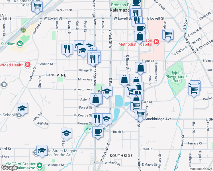 map of restaurants, bars, coffee shops, grocery stores, and more near 944 Osborne Street in Kalamazoo