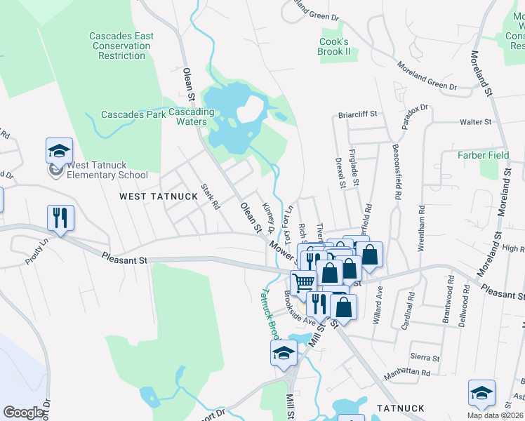 map of restaurants, bars, coffee shops, grocery stores, and more near 22 Kinney Drive in Worcester