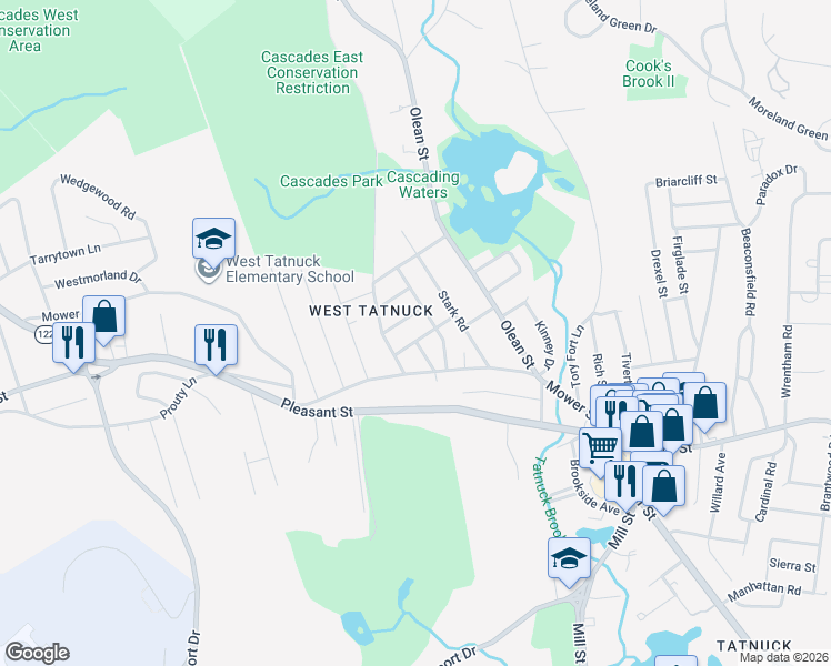 map of restaurants, bars, coffee shops, grocery stores, and more near 9 Monica Road in Worcester